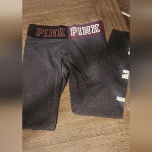 PINK Victoria's Secret Black Leggings with Pink Logo